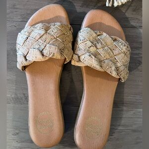 Andre Assous Beige Woven Slide Sandals